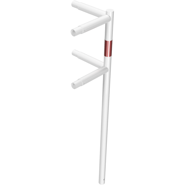 Beskyttelsesgel�nder | St�lr�r � 48 mm | Fast stolpe til indst�bning i beton | Hj�rnestolpe | Varmgalvaniseret og hvidmalet med r�de reflekterende striber